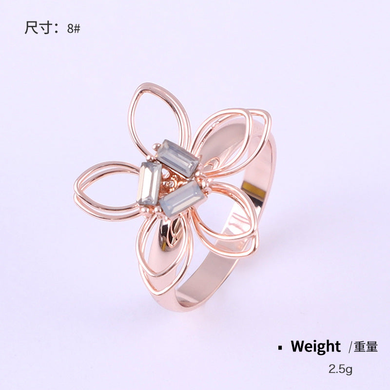 Wholesale Openwork Flower Diamond Copper Rings